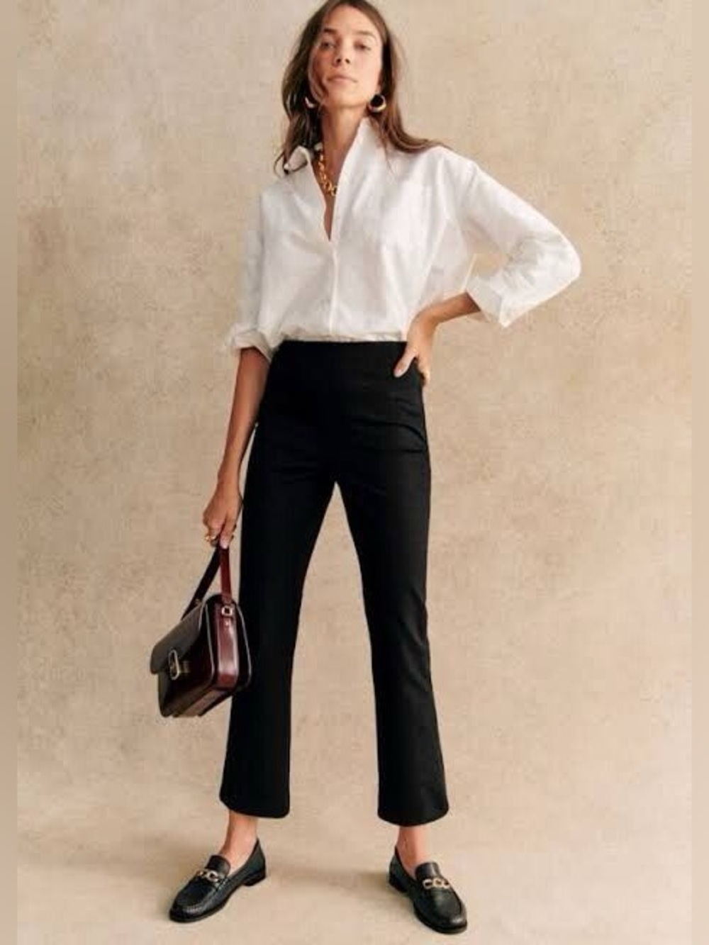 NWT Sezane Pantalon Ciara Black Cropped Straight-Leg Flare Pants  us 12